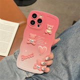 Cute Cartoon 3D Bear Gradient Luxury Soft Silicone Case For iPhone 14 13 12 series