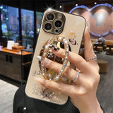 Glitter Diamond Butterfly Mirror Pearl Folding Stand Case For iPhone 14 13 12 series