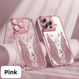 Glitter Diamond Transparent Glass Case With Lens Protection Hidden Bracket For iPhone 15 14 13 12 series