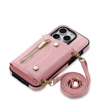 Luxury Leather Card Holder Case With Detachable Lanyard For iPhone 15 14 13 12 series