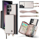 Zipper Leather Wallet Case with Wrist Strap for Samsung Galaxy S23 Ultra Plus