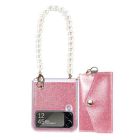 Glitter Pearl Bracelet Chain Cards Slot Wallet Case for Samsung Galaxy Z Flip 4 3