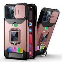 Slide Camera Protector Armor Metal Stand with Card Slot Case for iPhone 12 11 Series