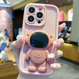 Cute 3D Astronaut Bracket Camera Protection Soft Silicone Case for iPhone 15 14 13 12 series