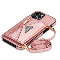 Zipper Wallet Card Holder Lanyard Strap Crossbody Leather Case for iPhone 13 12 11 Pro Max Mini