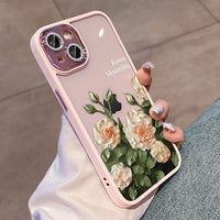 Blooming Roses Diamond Lens Protection Soft Case For iPhone 14 13 12 series