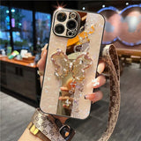 Luxury Rhinestone Glitter 3D Butterfly Bracket Case With Lanyard Holder For iPhone 14 13 12 series