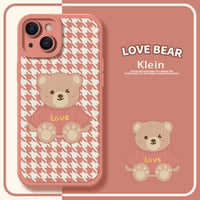 Love Bear Stripped Color Case For iPhone 14 13 12 series