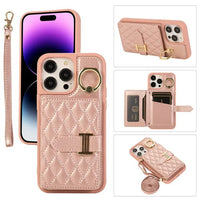 Crossbody Lanyard Flip Leather Wallet Case With Metal KickStand Ring for iPhone 15 14 13 12 series