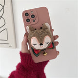 Winter Plush Cartoon Elk Doll Bowknot Soft Silicone Candy Color Case For iPhone 13 12 11 Series