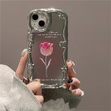 Gradient Rose Tulip Silver Soft Silicone Case For iPhone 14 13 12 series