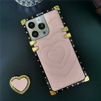 Fashion 3D Love Heart Soft PU Leather Metal Shockproof Case For iPhone 14 13 12 series