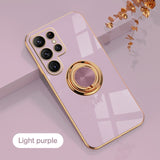 Plating Gold Frame Car Magnetic Holder Ring Soft Silicone Shockproof Case For Samsung Galaxy S22 Ultra S22 Plus