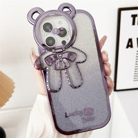 Glitter Bear Shoulder Strap Camera Stand Holder Case for iPhone 14 13 12 series