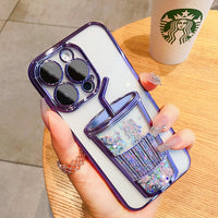 Glitter Quicksand Bubble Tea Cup Clear Soft Case For iPhone 14 13 12 series