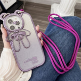 Glitter Bear Shoulder Strap Camera Stand Holder Case for iPhone 14 13 12 series