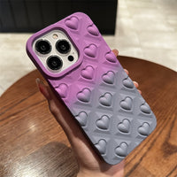 Color Contrast 3D Love Heart Skin Feel Gradient Shockproof Silicone Soft Case for iPhone 14 13 12 series