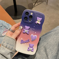 Cute Cartoon 3D Bear Gradient Luxury Soft Silicone Case For iPhone 14 13 12 series