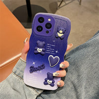 Cute Cartoon 3D Bear Gradient Luxury Soft Silicone Case For iPhone 14 13 12 series