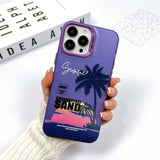 Double Layer Colourful Silver Coconut Tree Case for iPhone 14 13 12 series