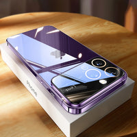 Luxury Plating Glass Protection Lens Transparent Case for iPhone 14 13 12 series