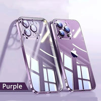 Electroplate Lens Protection Transparent Case For iPhone 15 14 13 series