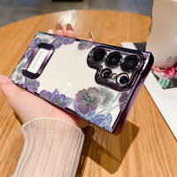 Logo Hole Camera Film Transparent Flower Case For Samsung Galaxy S23 S22 Ultra Plus