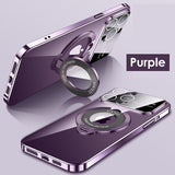 Transparent Magnetic Stand Bracket Glass Lens Film Cases For iPhone 15 14 13 12 series