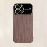 Slim Wood Pattern Frameless Lens Protector Hard PC Case For iPhone 14 13 12 series