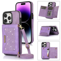 Crossbody Lanyard Flip Leather Wallet Card Holder Case For iPhone 15 14 13 12 series