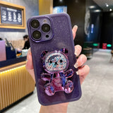 Cute 3D Bear Colored Bead Glitter Stand Holder Soft Case For iPhone 14 13 12 series