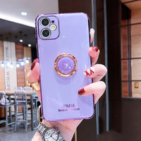 Luxury Soft Silicone Stand Ring Holder Case With Finger Ring For iPhone 12 11 Series