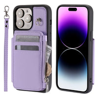 Zipper Leather Wallet Cards Slot Wallet Case for iPhone 14 13 12 series