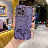 Crossbody Metal Chain Necklace Lanyard Glitter Cartoon Bear Ears Case For iPhone 14 13 12 series