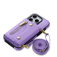 Luxury Leather Card Holder Case With Detachable Lanyard For iPhone 15 14 13 12 series