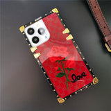 Luxury Mirror Face Plaid Red Rose Flower Case For iPhone 14 13 12 series