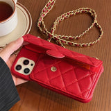 Luxury Leather Card Holder Case with Crossbody Chain Lanyards For iPhone 14 13 12 series