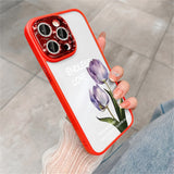 Transparent Tulip Flower Camera Film Protector Hard PC Case For iPhone 14 13 12 series