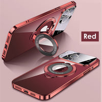 Transparent Magnetic Stand Bracket Glass Lens Film Cases For iPhone 15 14 13 12 series