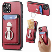 2 in 1 Detachable Magnetic Cards Bag Wallet Leather Case With Ring Holder For iPhone 15 14 13 12 series