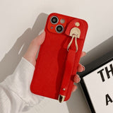 Retro Leather Coffee Wrist Strap Soft Silicone Case For iPhone 14 13 12 series