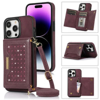 Crossbody Lanyard Flip Leather Wallet Card Holder Case For iPhone 15 14 13 12 series