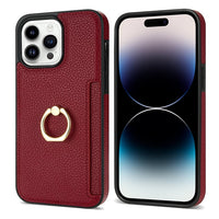 Ring Holder Card Slot Leather Wallet Case for iPhone 15 14 13 12 series