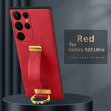 Luxury Leather Case With Portable Wristband Hand Strap Kickstand Metal Ring For Samsung Galaxy S23 S22 Ultra Plus