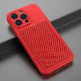 Carbon Fiber Solid Color Card Slots Shockproof Case With Camera Protection For iPhone 15 14 13 series