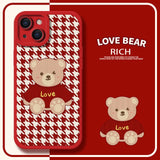 Love Bear Stripped Color Case For iPhone 14 13 12 series