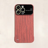 Slim Wood Pattern Frameless Lens Protector Hard PC Case For iPhone 14 13 12 series