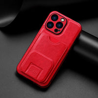 PU Leather Ultra Thin Camera Protection KickStand Card Slot Case for iPhone 14 13 12 series
