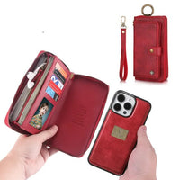 Zipper Cards Slot Business Leather Wallet Case With Ring Holder And Wristband For iPhone 15 14 13 12 series