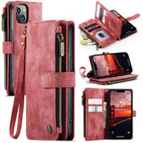 Leather Wallet Magnet Flip Case With Wrist Strap For iPhone 15 14 13 12 series